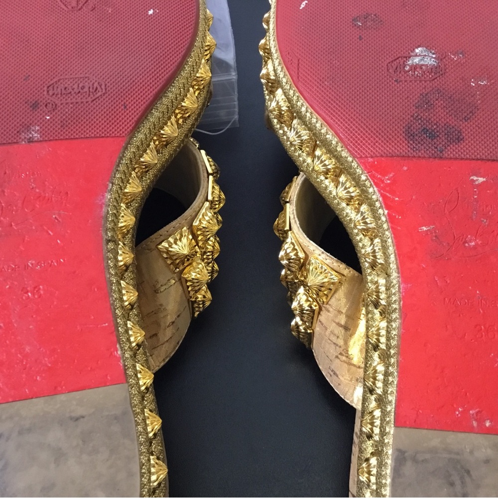 Christian Louboutin Gold Studded Slide Mules - Picture 8 of 14